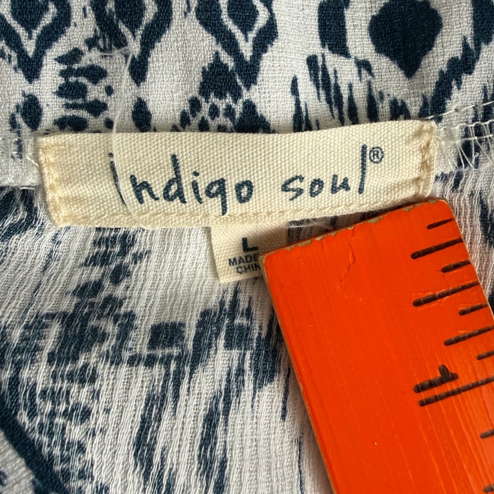 Indigo Soul Women's Midi Summer Dress Large Aztec Blue White Artsy Boho Coastal - Picture 3 of 13